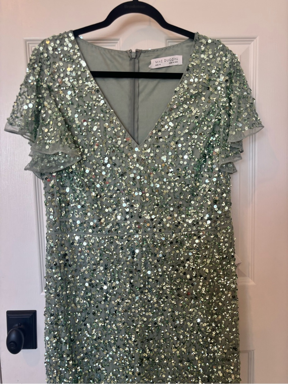 Mac Duggal Sage Green Sequin Midi Dress